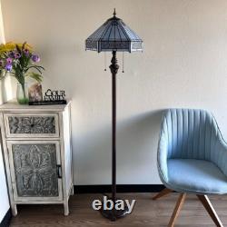 Tiffany Floor Lamp Sky Stained Glass Hexagon Metal Base Mission Style 64H16W