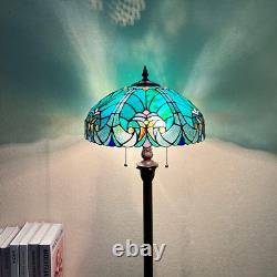 Tiffany Floor Lamp, Stained Glass Lamp Shade, Vintage Antique Style Standing Doubl