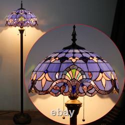 Tiffany Floor Lamp Standing Style W16H64 Inch Tall Blue Lavender Stained Glass B