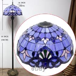 Tiffany Floor Lamp Standing Style W16H64 Inch Tall Blue Lavender Stained Glass B