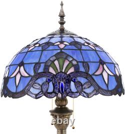 Tiffany Floor Lamp Standing Style W16H64 Inch Tall Blue Lavender Stained Glass B