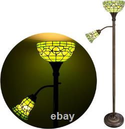 Tiffany Floor Lamp Torchiere with Side Nightlight Yellow Green Stained Glass Rea