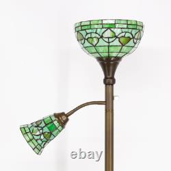 Tiffany Floor Lamp Torchiere with Side Nightlight Yellow Green Stained Glass Rea