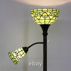 Tiffany Floor Lamp Torchiere with Side Nightlight Yellow Green Stained Glass Rea