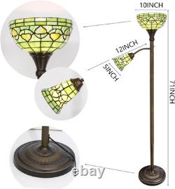 Tiffany Floor Lamp Torchiere with Side Nightlight Yellow Green Stained Glass Rea