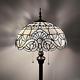 Tiffany Floor Lamp White Stained Glass Baroque Style Lavender Metal Base Led Bul