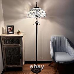 Tiffany Floor Lamp White Stained Glass Baroque Style Lavender Metal Base LED Bul