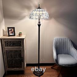 Tiffany Floor Lamp White Stained Glass Baroque Style Lavender Metal Base LED Bul