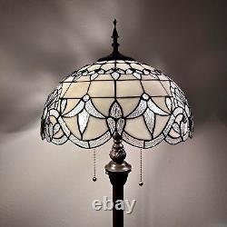 Tiffany Floor Lamp White Stained Glass Baroque Style Lavender Metal Base LED Bul