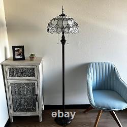 Tiffany Floor Lamp White Stained Glass Baroque Style Lavender Metal Base LED Bul