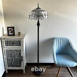 Tiffany Floor Lamp White Stained Glass Baroque Style Lavender Metal Base LED Bul