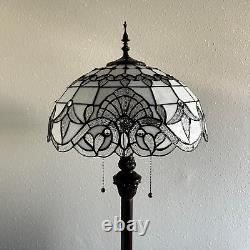 Tiffany Floor Lamp White Stained Glass Baroque Style Lavender Metal Base LED Bul