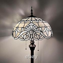 Tiffany Floor Lamp White Stained Glass Baroque Style Lavender Metal Base LED Bul