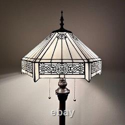 Tiffany Floor Lamp White Stained Glass Hexagon Metal Base LED Bulbs 64H16W16D