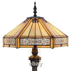 Tiffany Floor Lamp Yellow Hexagon Stained Glass Mission Standing Reading Ligh