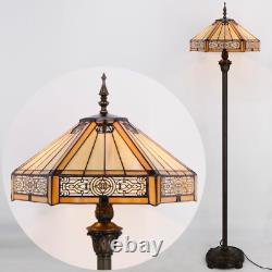 Tiffany Floor Lamp Yellow Hexagon Stained Glass Mission Standing Reading Ligh