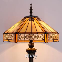 Tiffany Floor Lamp Yellow Hexagon Stained Glass Mission Standing Reading Ligh