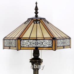 Tiffany Floor Lamp Yellow Hexagon Stained Glass Mission Standing Reading Ligh