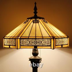 Tiffany Floor Lamp Yellow Hexagon Stained Glass Mission Standing Reading Ligh