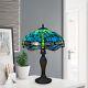 Tiffany Green Dragonfly Style Table Lamp 16 Inch Stained Glass Shade Multicolor