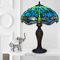 Tiffany Green Dragonfly Style Table Lamp 16 inch Stained Glass Shade Multicolor