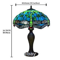 Tiffany Green Dragonfly Style Table Lamp 16 inch Stained Glass Shade Multicolor