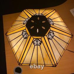 Tiffany Hexagon style Table/Ceiling Lamps 10-16 Handmade Yellow Stained Glass