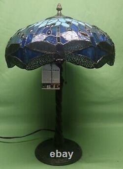 Tiffany Inspired Blue Stained Glass Dragonfly Table Lamp Spiral Base