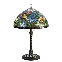 Tiffany Inspired Leaded Stained Glass Lamp with Garden Flower Pattern 20thC