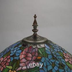 Tiffany Inspired Leaded Stained Glass Lamp with Garden Flower Pattern 20thC