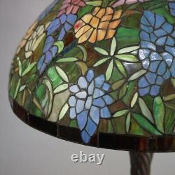 Tiffany Inspired Leaded Stained Glass Lamp with Garden Flower Pattern 20thC