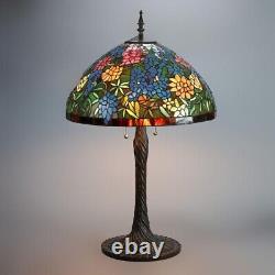 Tiffany Inspired Leaded Stained Glass Lamp with Garden Flower Pattern 20thC