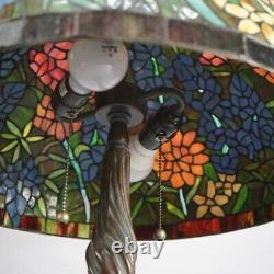 Tiffany Inspired Leaded Stained Glass Lamp with Garden Flower Pattern 20thC