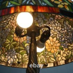 Tiffany Inspired Leaded Stained Glass Lamp with Garden Flower Pattern 20thC