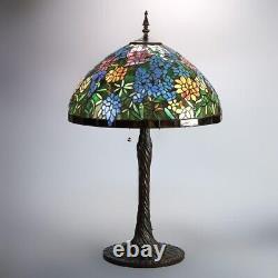 Tiffany Inspired Leaded Stained Glass Lamp with Garden Flower Pattern 20thC