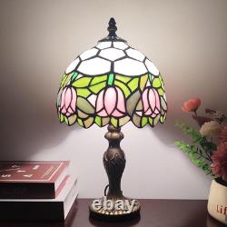 Tiffany Lamp 3-Way Dimmable Table Lamp Pink Tulip Stained Glass Reading Light Sm