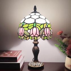 Tiffany Lamp 3-Way Dimmable Table Lamp Pink Tulip Stained Glass Reading Light Sm