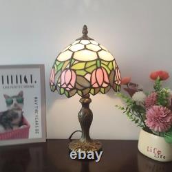 Tiffany Lamp 3-Way Dimmable Table Lamp Pink Tulip Stained Glass Reading Light Sm