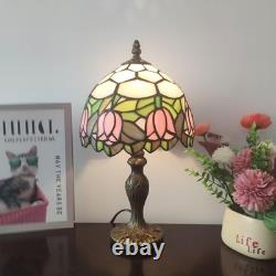 Tiffany Lamp 3-Way Dimmable Table Lamp Pink Tulip Stained Glass Reading Light Sm