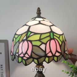 Tiffany Lamp 3-Way Dimmable Table Lamp Pink Tulip Stained Glass Reading Light Sm