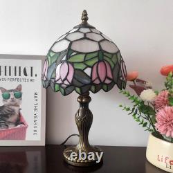 Tiffany Lamp 3-Way Dimmable Table Lamp Pink Tulip Stained Glass Reading Light Sm