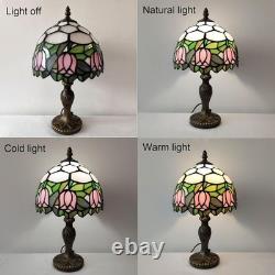 Tiffany Lamp 3-Way Dimmable Table Lamp Pink Tulip Stained Glass Reading Light Sm