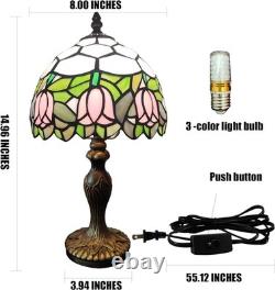 Tiffany Lamp 3-Way Dimmable Table Lamp Pink Tulip Stained Glass Reading Light Sm