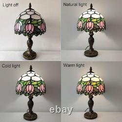 Tiffany Lamp 3-Way Dimmable Table Lamp Pink Tulip Stained Glass Reading Light Sm