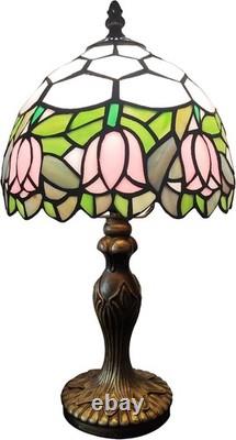 Tiffany Lamp 3-Way Dimmable Table Lamp Pink Tulip Stained Glass Reading Light Sm