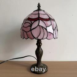 Tiffany Lamp 3-Way Dimmable Table Lamp Pink Tulip Stained Glass Reading Light Sm