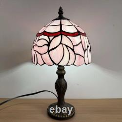 Tiffany Lamp 3-Way Dimmable Table Lamp Pink Tulip Stained Glass Reading Light Sm