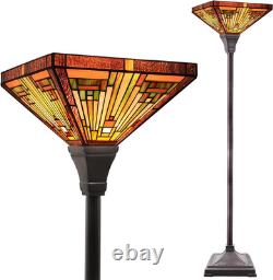 Tiffany Lamp Antique Amber Brown Stained Glass Torchiere Floor Lamp