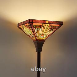 Tiffany Lamp Antique Amber Brown Stained Glass Torchiere Floor Lamp