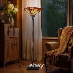 Tiffany Lamp Antique Amber Brown Stained Glass Torchiere Floor Lamp